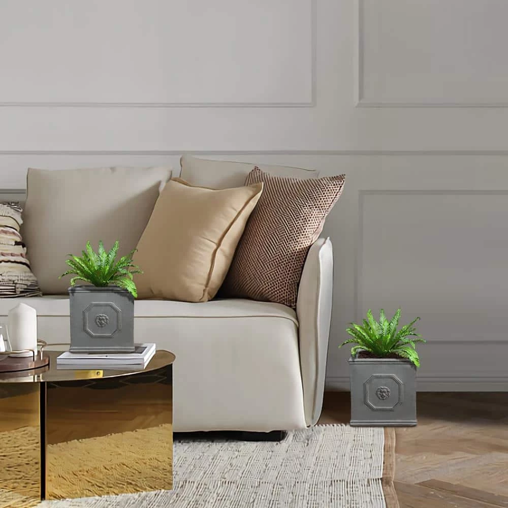 KANTE 12.5" and 10.2"H Square Antique Gray Lightweight Classic English Style Lion Head Planter (Set of 2) Outdoor/Indoor - Image 3