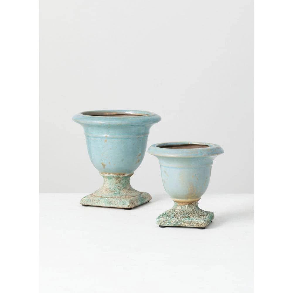 SULLIVANS Aqua Ceramic Urns (Set of 2) - Image 4