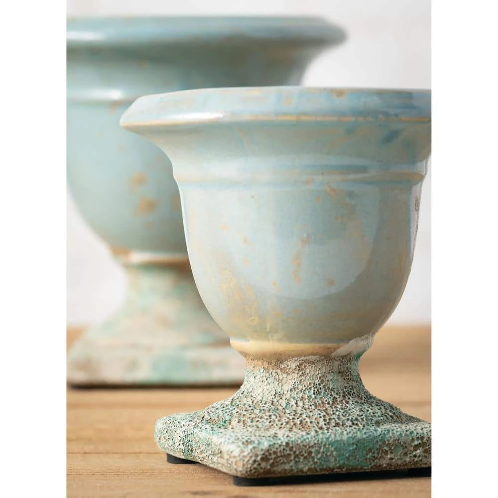 SULLIVANS Aqua Ceramic Urns (Set of 2) - Image 3