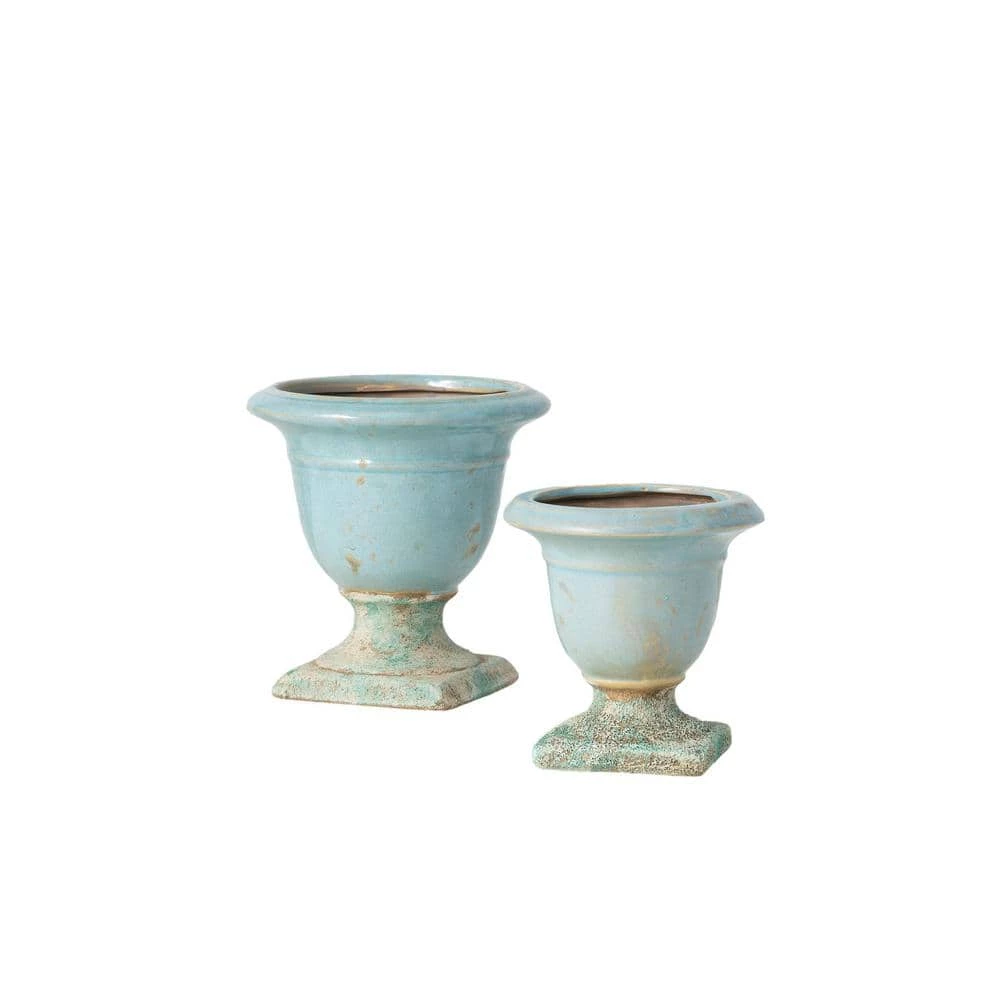 SULLIVANS Aqua Ceramic Urns (Set of 2)