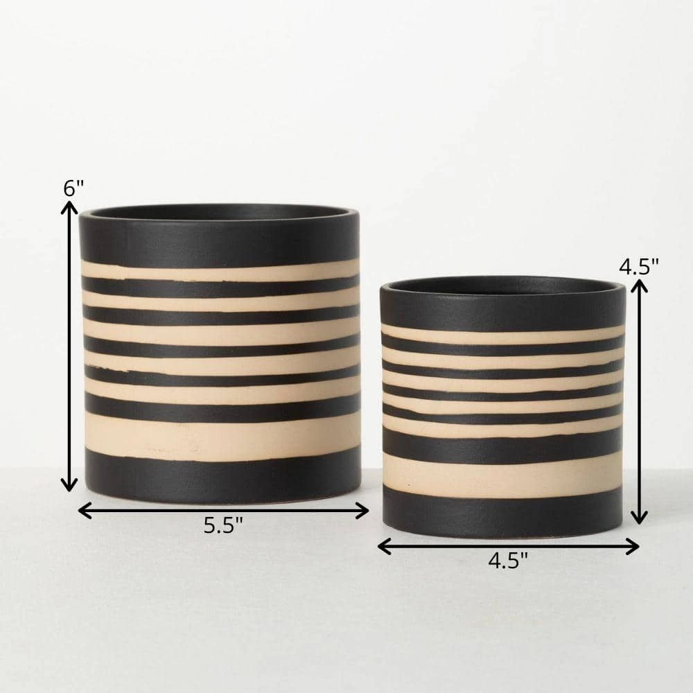 SULLIVANS Black and Brown Striped Ceramic Planter (Set of 2) - Image 4