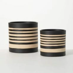 SULLIVANS Black and Brown Striped Ceramic Planter (Set of 2)