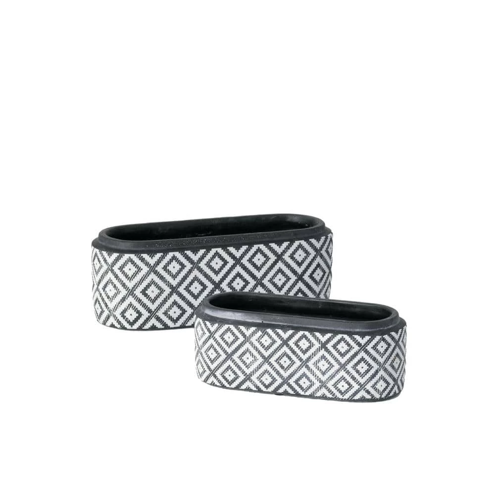 SULLIVANS Black Cement Oval Planters (Set of 2)