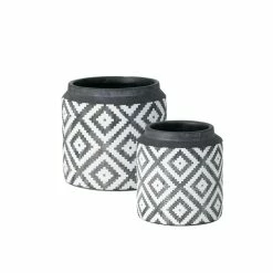 SULLIVANS Black Cement Flower Pots (Set of 2)