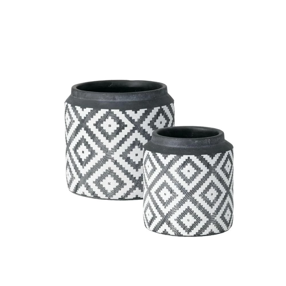 SULLIVANS Black Cement Flower Pots (Set of 2)