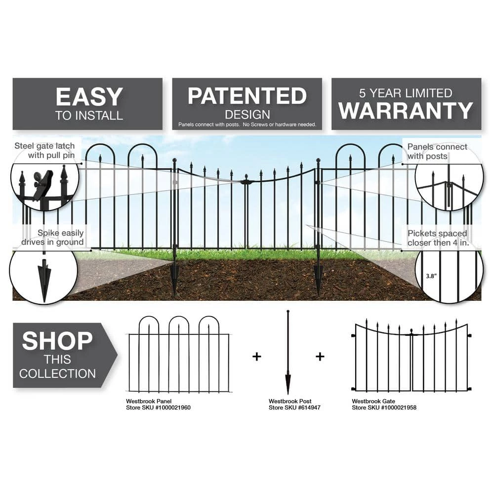 Vigoro Westbrook 36 in. x 48 in. Black Steel Fence Panel (4-Pack) - Image 13