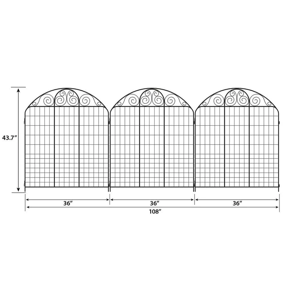 Vigoro Rockdale 43.8 in. Black Steel Fence Panel (3-Pack) - Image 3