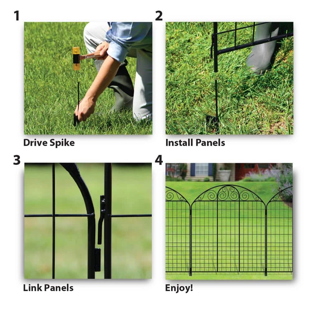 Vigoro Rockdale 43.8 in. Black Steel Fence Panel (3-Pack) - Image 7