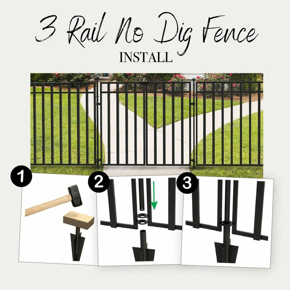 Vigoro 37.2 in. H x 42.87 in. W Steel 3-Rail Garden Fence Panel - Image 12