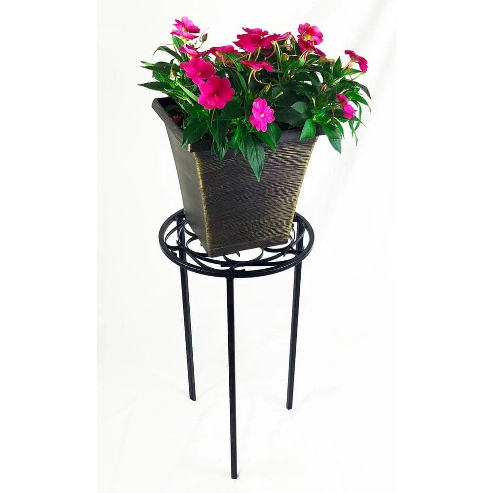 Vigoro 12 in. x 21 in. Black Metal Indoor Round Plant Stand - Image 4