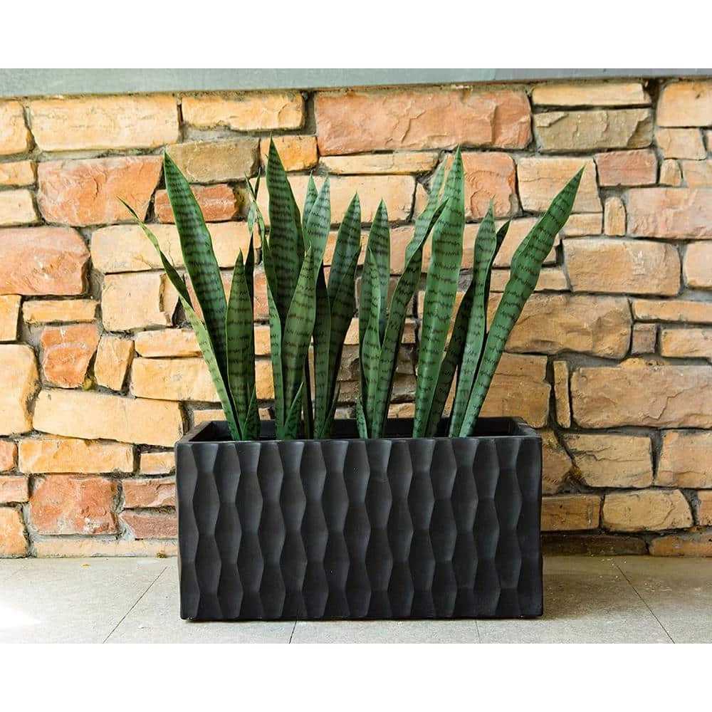 KANTE 31.5 in. L Rectangular Burnished Black Concrete/Fiberglass Indoor Outdoor Elegant Retro Planter - Image 3
