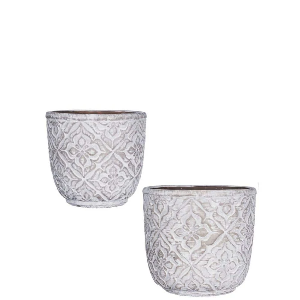 SULLIVANS Gray Cement Flower Pot (Set of 2)