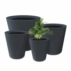 KANTE 20.9", 17.7", 15" & 12.6"H Cylindrical Charcoal Finish Lightweight Concrete Modern Planters Set of 4, Outdoor Indoor