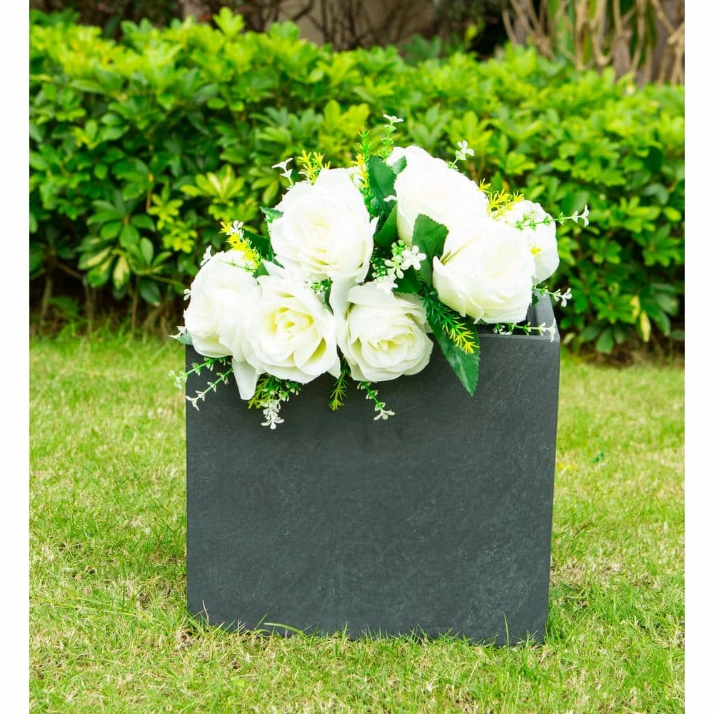 KANTE 12 in. Tall Charcoal Lightweight Concrete Square Modern Outdoor Planter - Image 3