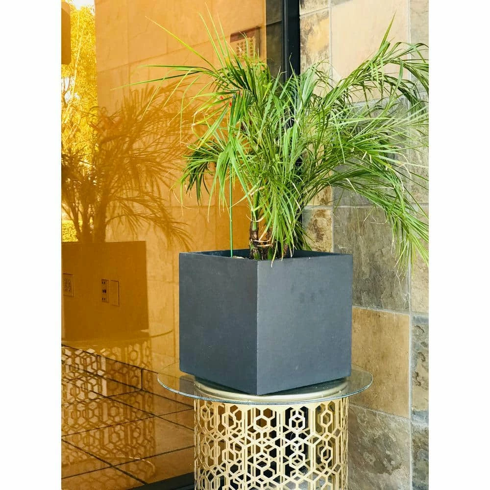 KANTE 12 in. Tall Charcoal Lightweight Concrete Square Modern Outdoor Planter - Image 2