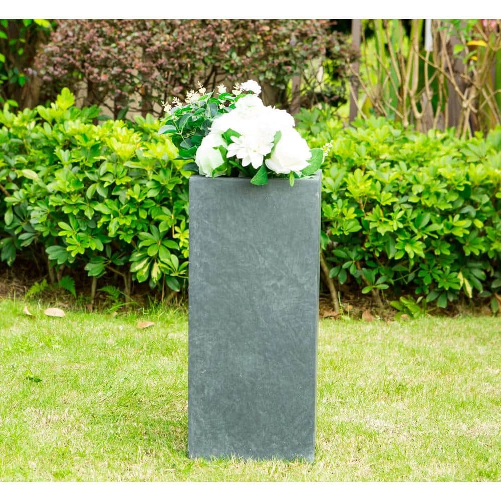 KANTE 28 in. Tall Charcoal Lightweight Concrete Rectangle Modern Outdoor Planter - Image 4