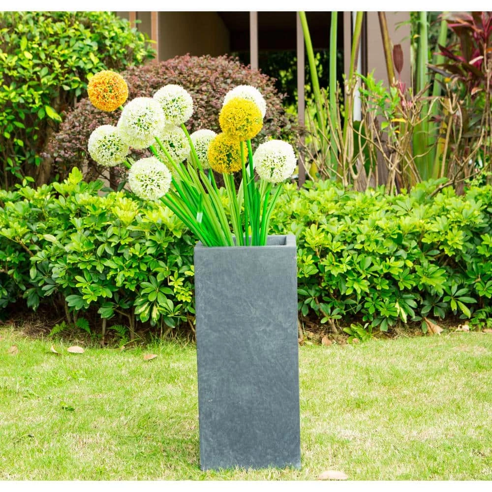 KANTE 28 in. Tall Charcoal Lightweight Concrete Rectangle Modern Outdoor Planter - Image 3
