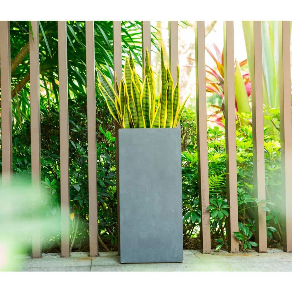 KANTE 28 in. Tall Charcoal Lightweight Concrete Rectangle Modern Outdoor Planter - Image 2