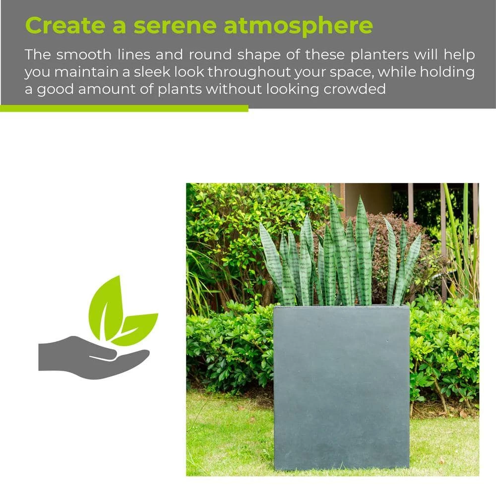 KANTE 26.8 in. Tall Charcoal Lightweight Concrete Modern Long and High Rectangle Planter - Image 5