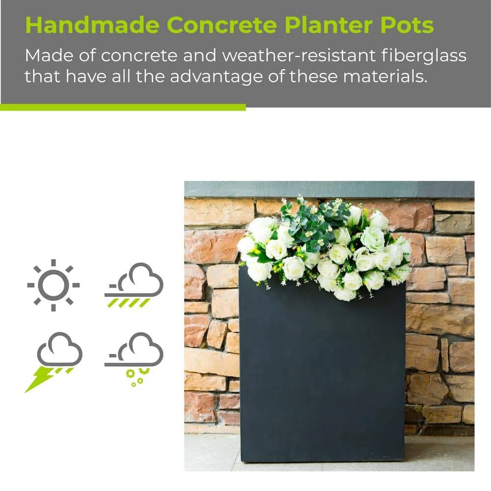 KANTE 26.8 in. Tall Charcoal Lightweight Concrete Modern Long and High Rectangle Planter - Image 4