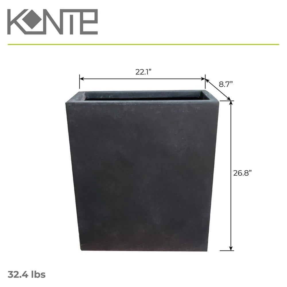 KANTE 26.8 in. Tall Charcoal Lightweight Concrete Modern Long and High Rectangle Planter - Image 3