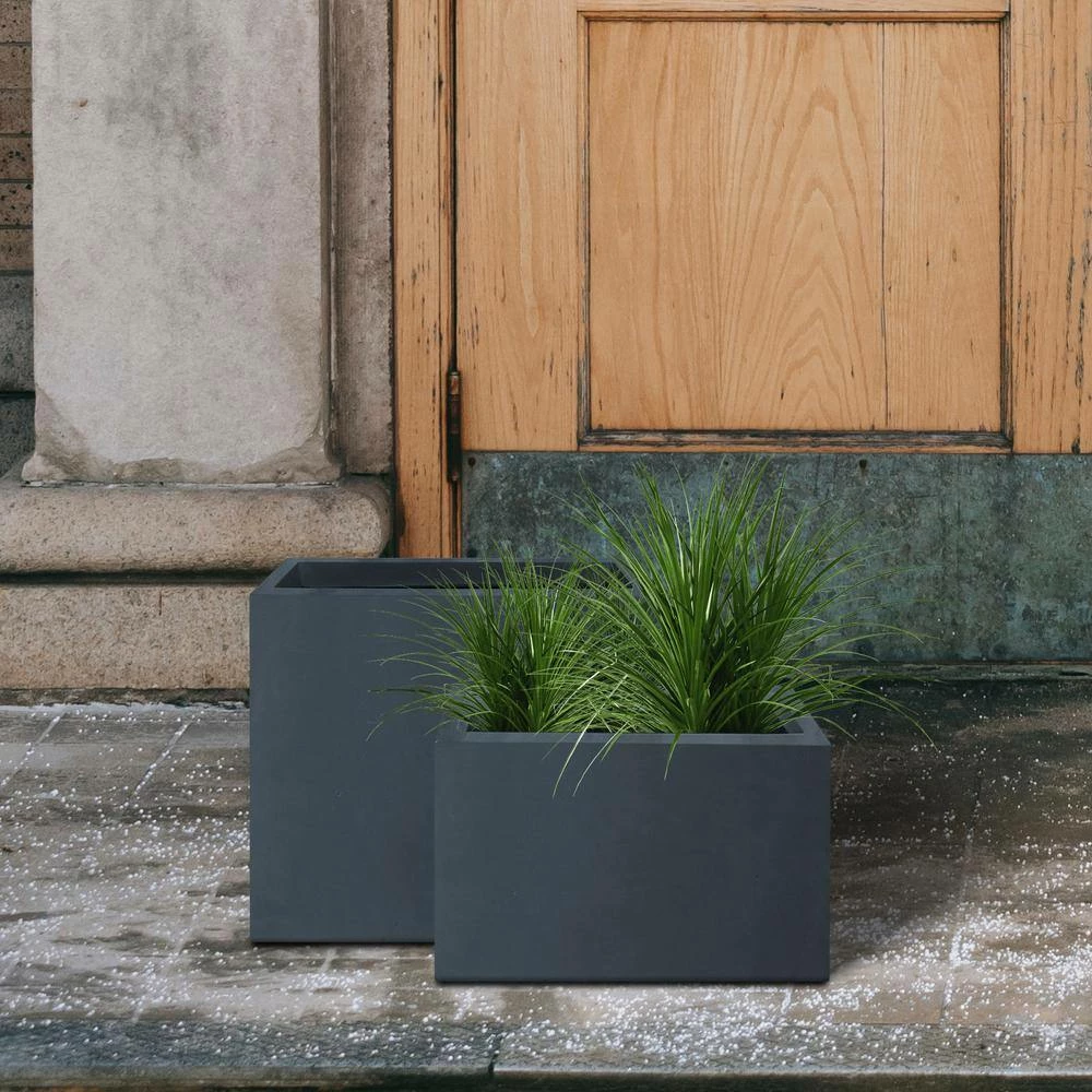 KANTE 23.6" and 19.4"L Rectangular Charcoal Finish Lightweight Concrete Long Planter w/ Drainage Hole Set of 2 Outdoor/Indoor - Image 5