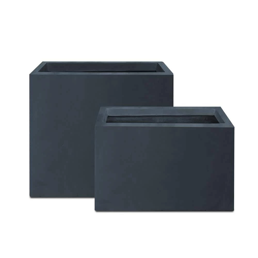 KANTE 23.6" and 19.4"L Rectangular Charcoal Finish Lightweight Concrete Long Planter w/ Drainage Hole Set of 2 Outdoor/Indoor