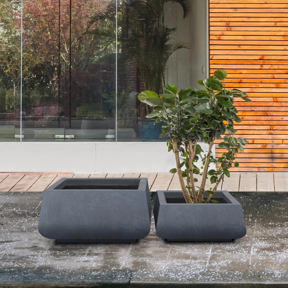 KANTE 21.2 in. and 16.1 in. W Square Charcoal Finish Lightweight Concrete/Fiberglass Planters with Drainage Holes (Set of 2) - Image 7