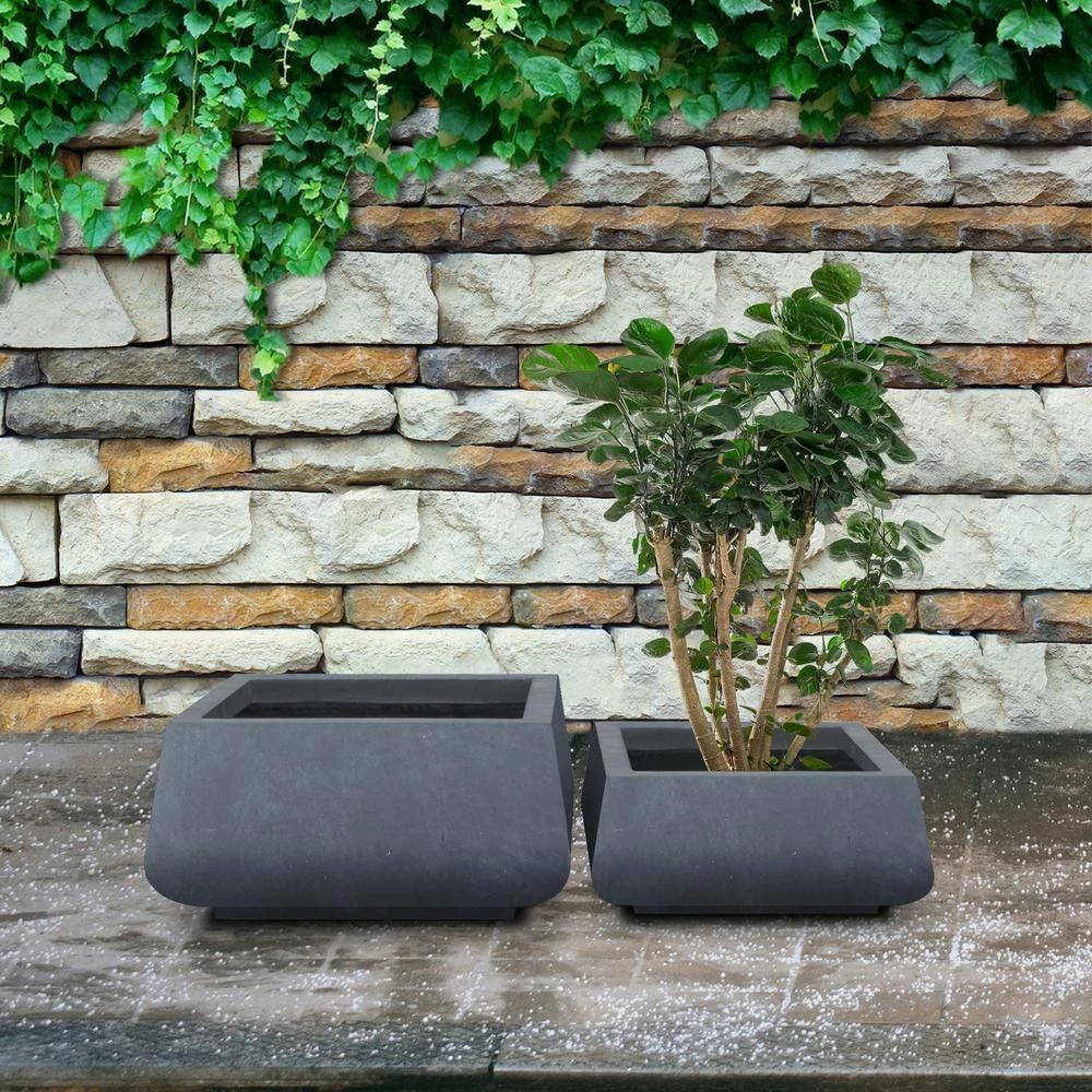 KANTE 21.2 in. and 16.1 in. W Square Charcoal Finish Lightweight Concrete/Fiberglass Planters with Drainage Holes (Set of 2) - Image 6