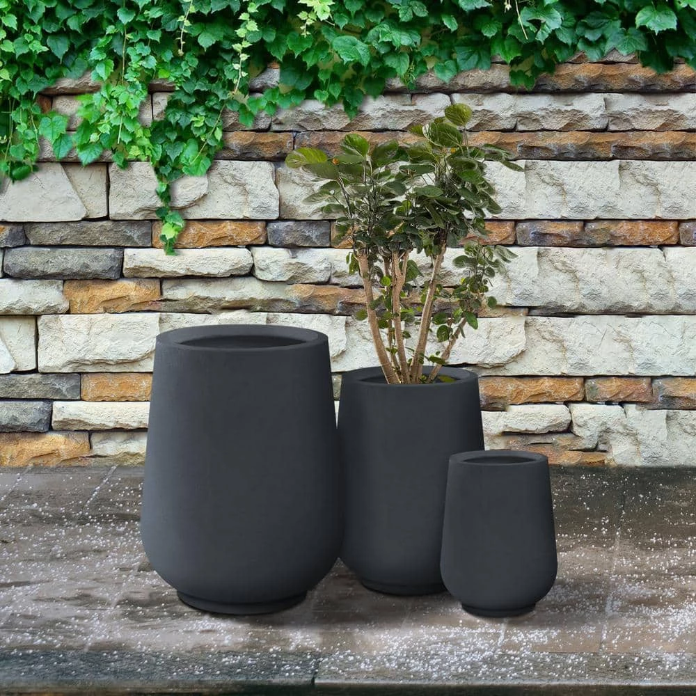 KANTE 26.5 in., 20 in. & 13.1 in. H Round Charcoal Concrete Tall Planters (Set of 3), Outdoor Indoor Large with Drainage Holes - Image 10