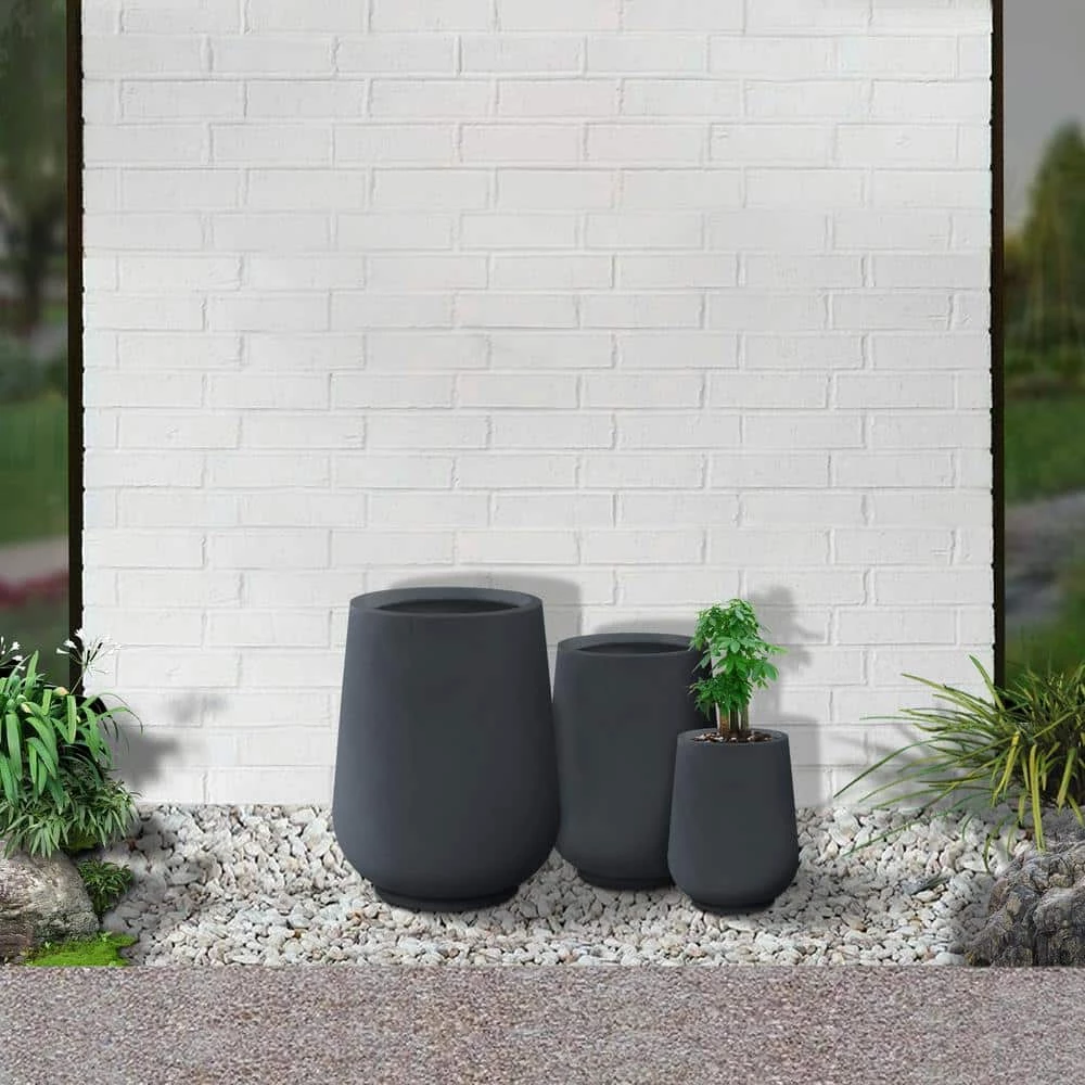 KANTE 26.5 in., 20 in. & 13.1 in. H Round Charcoal Concrete Tall Planters (Set of 3), Outdoor Indoor Large with Drainage Holes - Image 5