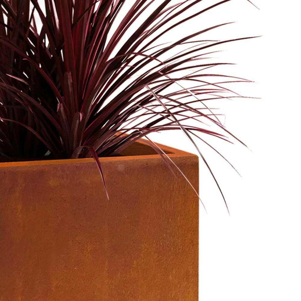 KANTE 16in.H Square Faux Weathering Steel Finish Lightweight Concrete Durable Elegant Planter w/Drainage Hole, Home and Garden - Image 5