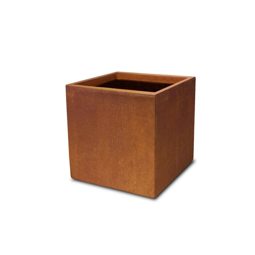 KANTE 16in.H Square Faux Weathering Steel Finish Lightweight Concrete Durable Elegant Planter w/Drainage Hole, Home and Garden