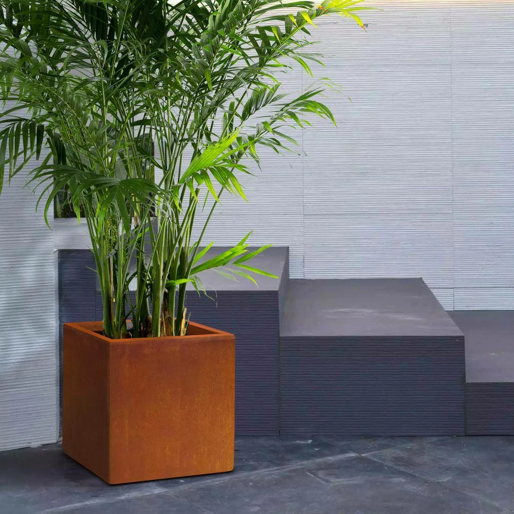 KANTE 16in.H Square Faux Weathering Steel Finish Lightweight Concrete Durable Elegant Planter w/Drainage Hole, Home and Garden - Image 7