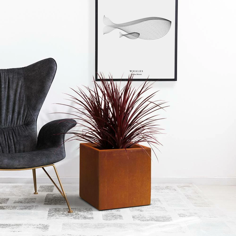 KANTE 16in.H Square Faux Weathering Steel Finish Lightweight Concrete Durable Elegant Planter w/Drainage Hole, Home and Garden - Image 2