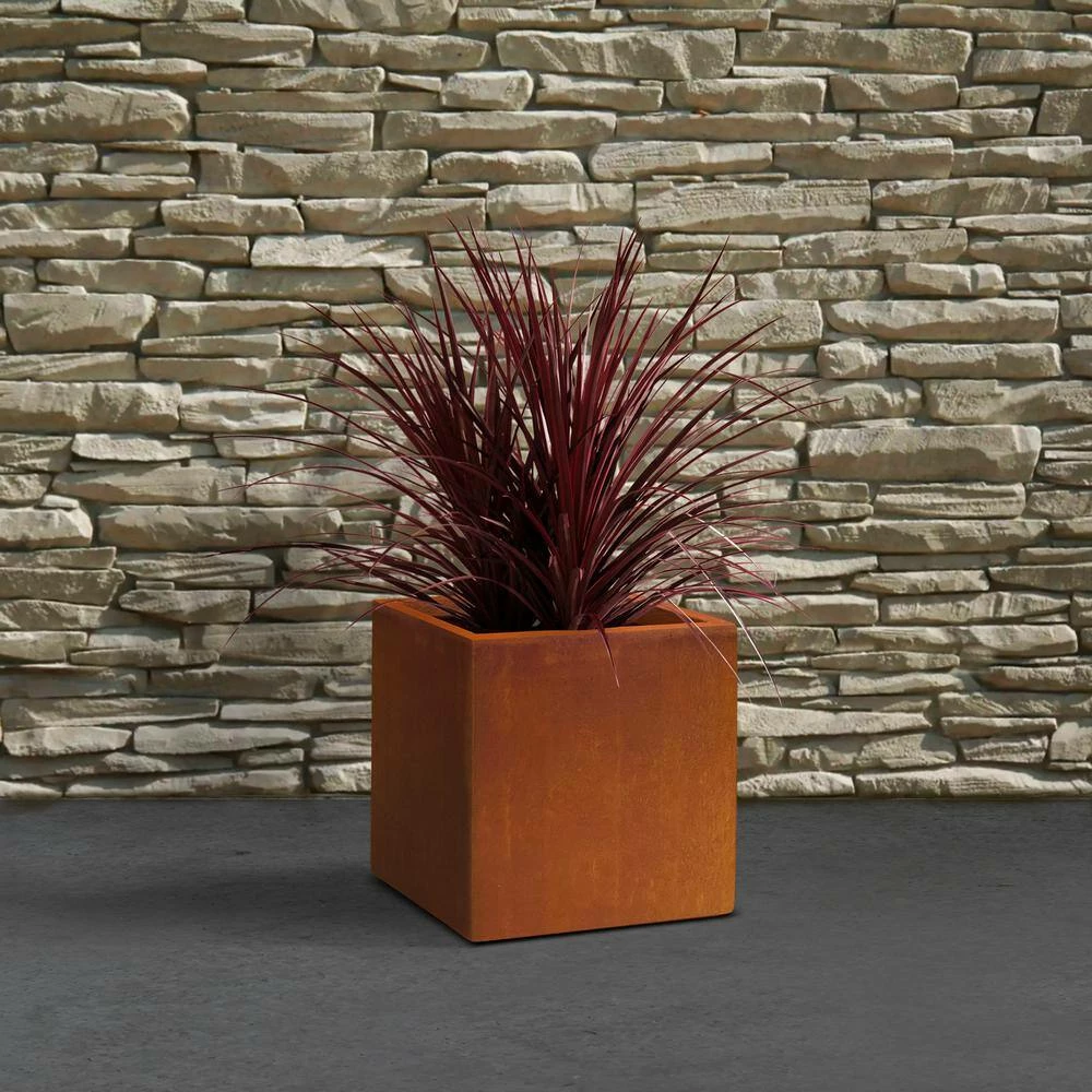KANTE 16in.H Square Faux Weathering Steel Finish Lightweight Concrete Durable Elegant Planter w/Drainage Hole, Home and Garden - Image 6