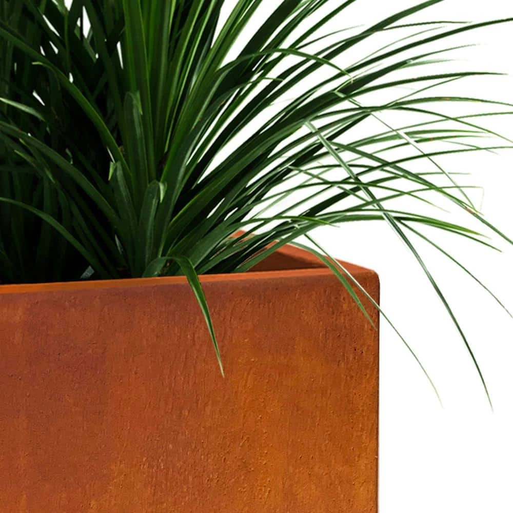 KANTE 16 in. H Faux Weathering Steel Finish Concrete Square, Modern Outdoor/Indoor Lightweight Planter Pot with Drainage Hole - Image 7