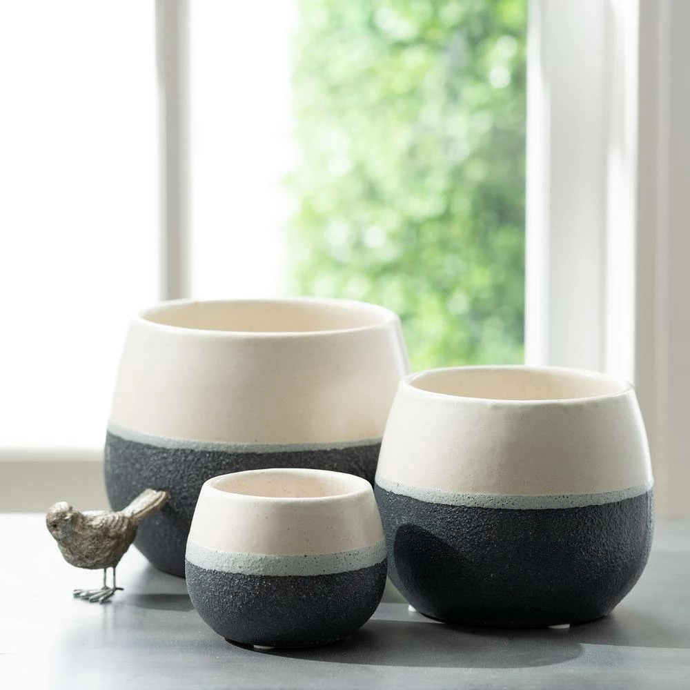 SULLIVANS Black And White Ceramic Pot - Set of 3 - Image 4