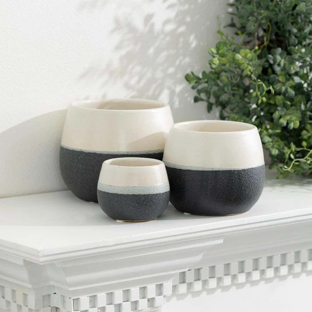 SULLIVANS Black And White Ceramic Pot - Set of 3 - Image 3