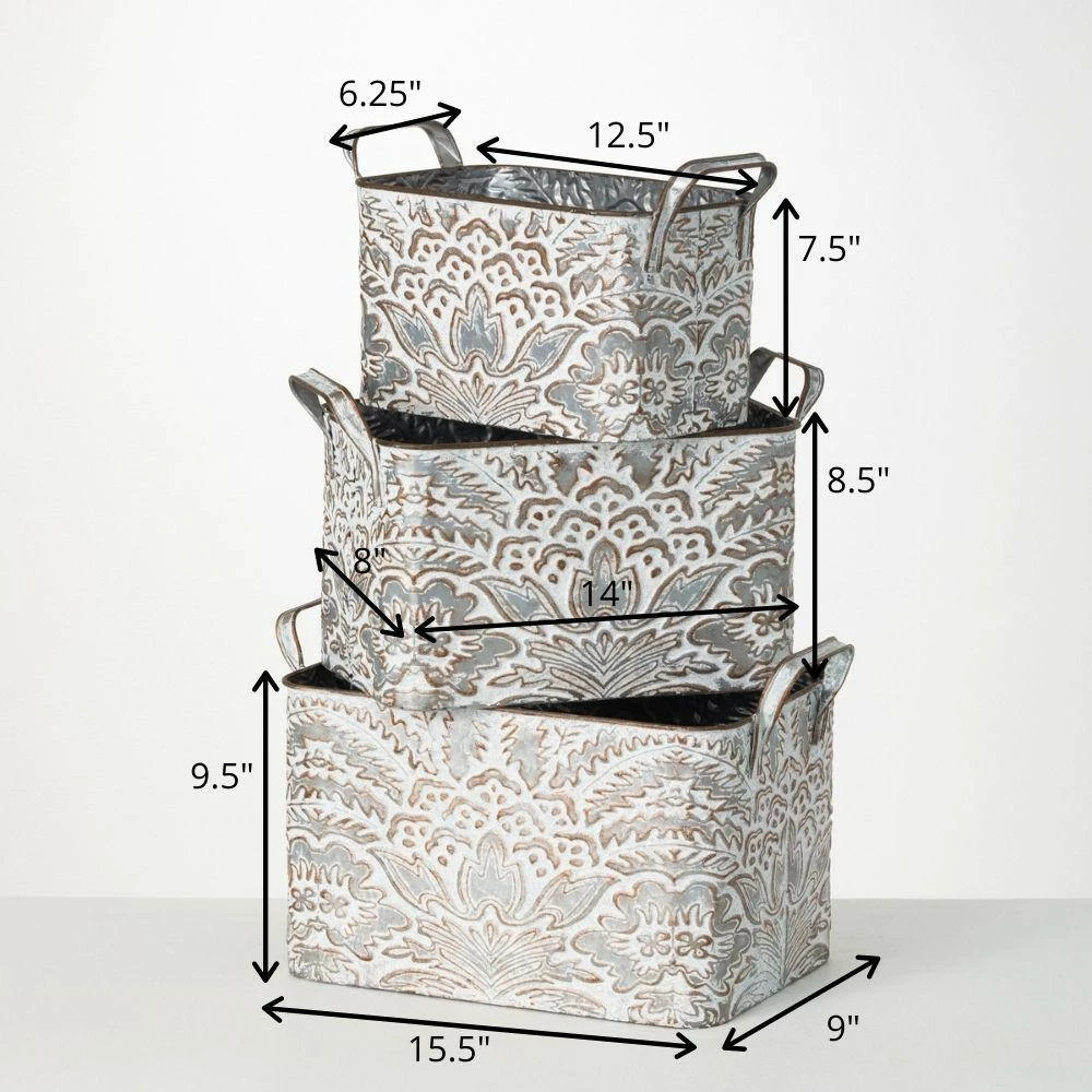 SULLIVANS 9.5 in., 8.5 in. and 7.5 in. Gray Metal Flourish Planter with Handles - (Set of 3) - Image 4