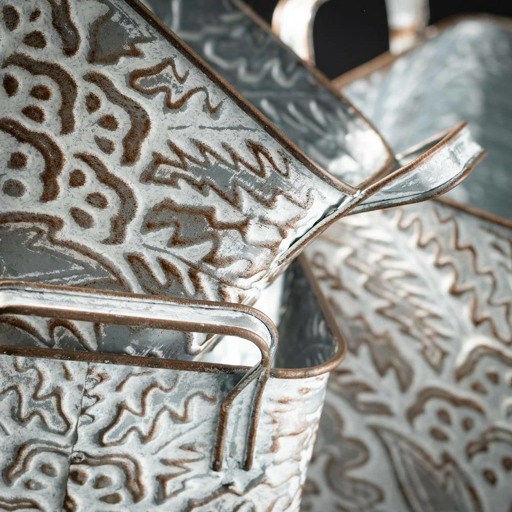 SULLIVANS 9.5 in., 8.5 in. and 7.5 in. Gray Metal Flourish Planter with Handles - (Set of 3) - Image 2