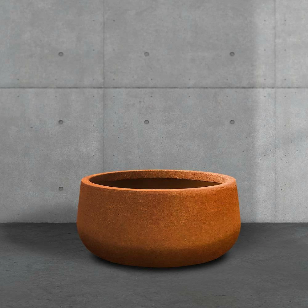 KANTE 16 in. Dia. Round Iron Oxide Concrete Bowl Planter, Outdoor Indoor Large Planter Pot with Drainage Hole - Image 9