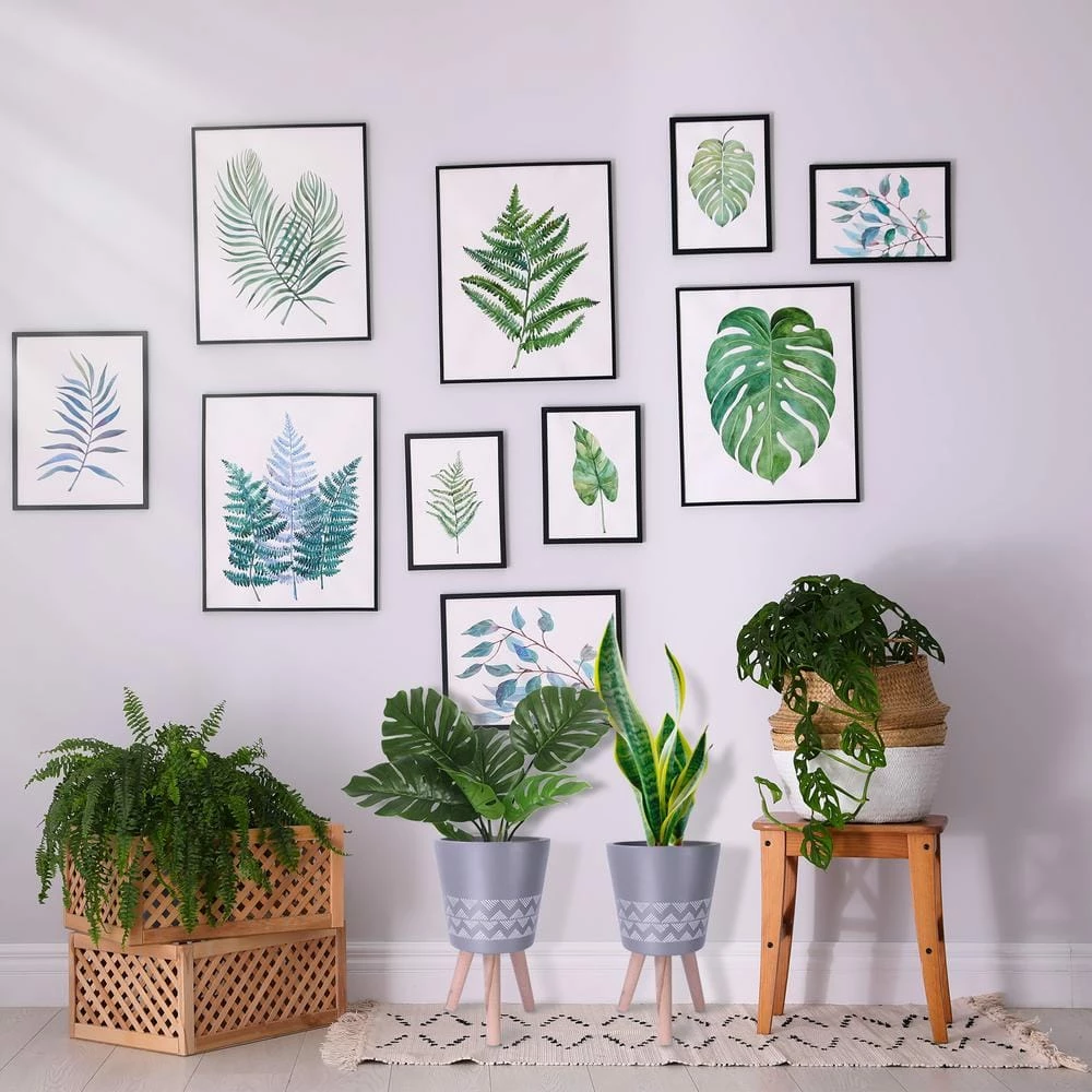 KANTE 17.4 in. Tall Light Gray Lightweight Concrete Classic Outdoor/Indoor Cylindrical Planter with 3 Wooden Legs - Image 5