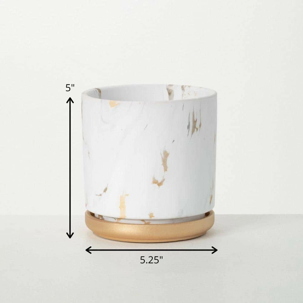 SULLIVANS Marbled White and Gold Terracotta Pot - Image 4