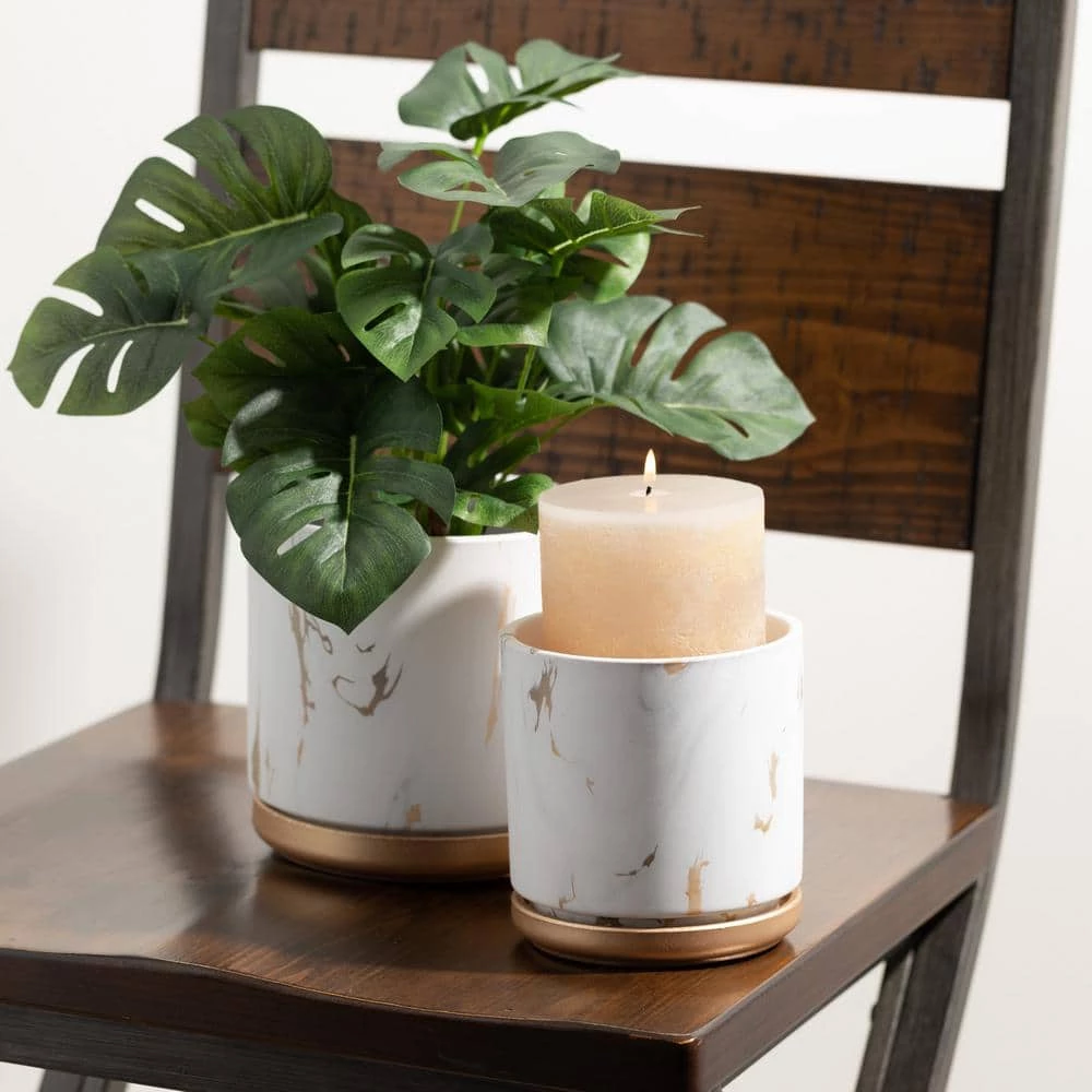 SULLIVANS Marbled White and Gold Terracotta Pot - Image 3