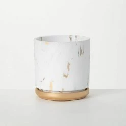 SULLIVANS Marbled White and Gold Terracotta Pot