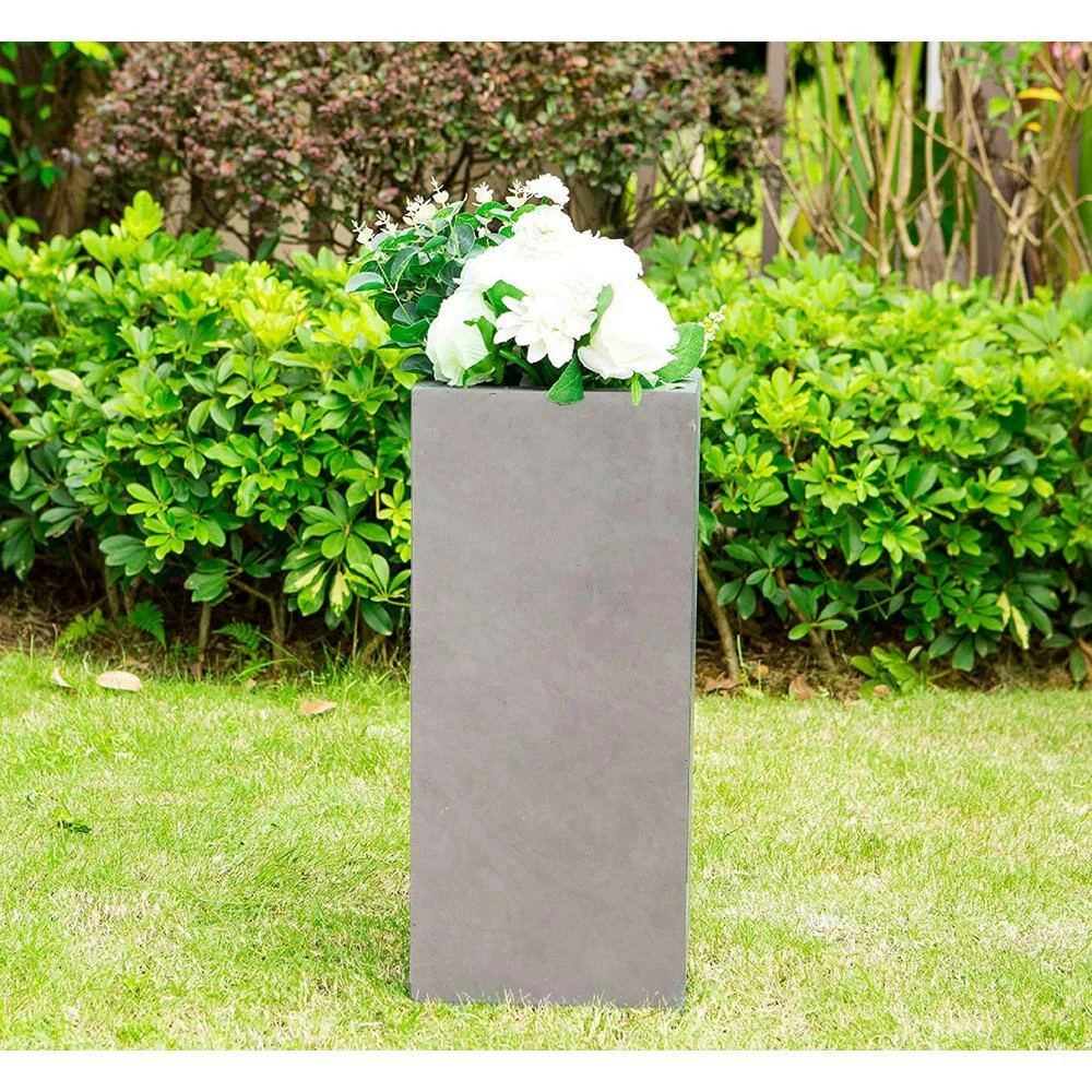 KANTE 28 in. H Square Natural Concrete/Fiberglass Indoor Outdoor Modern Seamless Tall Planter