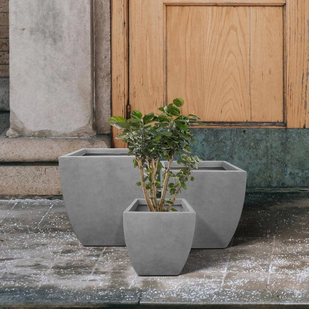 KANTE Square Natural Finish Lightweight Concrete & Weather Resistant Fiberglass Planters with Drainage Holes (Set of 3) - Image 6