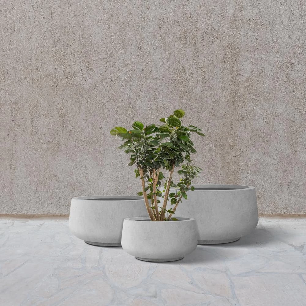 KANTE 21.6", 16.9", and 12.5"W Round Natural Concrete Elegant Planters, Set of 3 Outdoor Indoor Seamless w/ Drainage Hole - Image 7