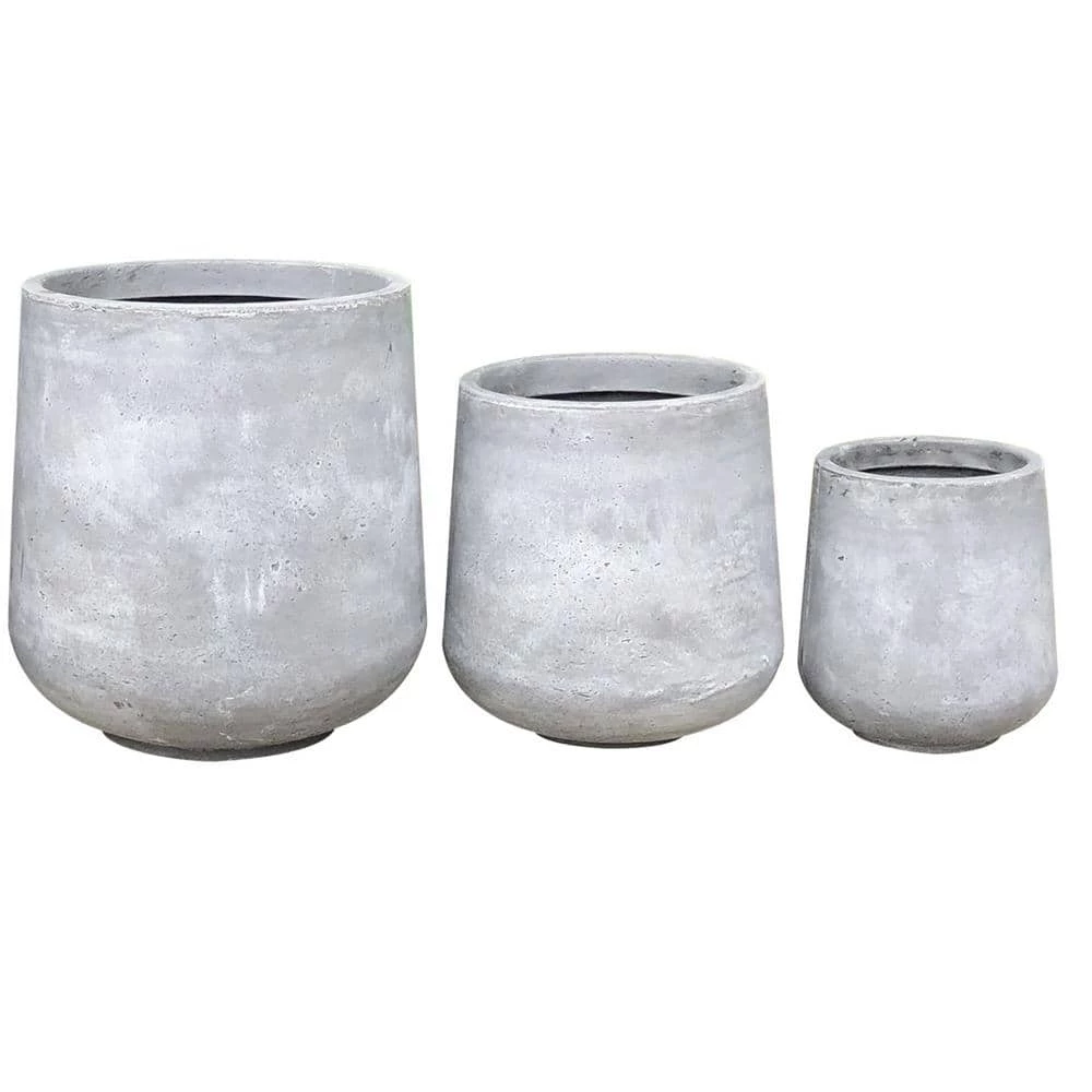 KANTE 17.3 in. Tall Natural Lightweight Concrete Footed Tulip Outdoor Round Planter (Set of 3)